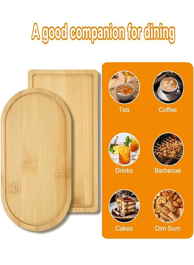 صواني من الخيزران، 4 قطع صواني خشبية بيضاوية مستطيلة الشكل بيضاوية الشكل، صينية تقديم صغيرة للطعام طبق جبن كاركوتيري خبز فاكهة مطبخ - Image 3