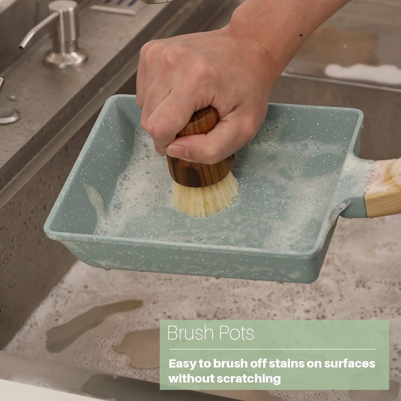HTB Teak Dish Scrub Brush 2PCS by , Good Grip Small Wooden Dish Brush with Teak Handle & Sisal Bristles for Kitchen, Wood Cleaning Scrubbers Set for Washing Pan/Pot/Vegetable/Fruit - Image 5