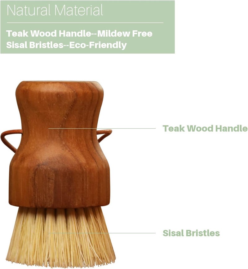 HTB Teak Dish Scrub Brush 2PCS by , Good Grip Small Wooden Dish Brush with Teak Handle & Sisal Bristles for Kitchen, Wood Cleaning Scrubbers Set for Washing Pan/Pot/Vegetable/Fruit - Image 3