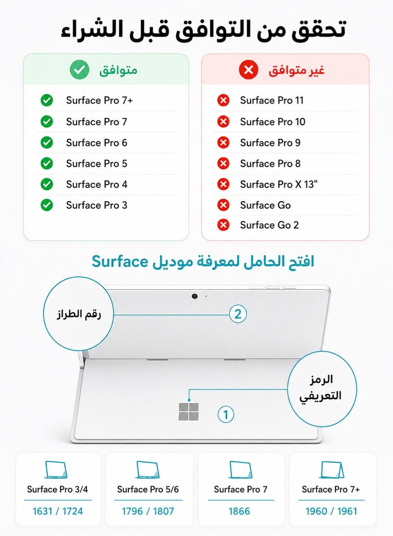 TUNKE Wireless Bluetooth Keyboard for Microsoft Surface Pro 3 4 5 6 7 with Arabic English Layout Multi-Touch Trackpad Magnetic Attachment USB-C Rechargeable Ultra Slim Lightweight for Everyday Use - Image 2