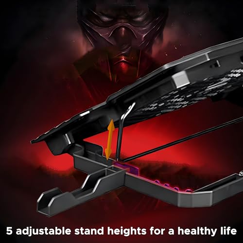 Ant Esports NC190 Laptop Cooling Pad Laptop Cooler with Mobile Holder 1 * 1 125mm and 4 * 1 60mm Quite Red Fans LED Display Laptop Holder 5 Height Adjustable Angle 2USB Ports for Laptop up to 15.6” - Image 3