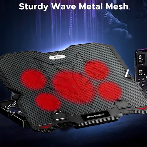 Ant Esports NC190 Laptop Cooling Pad Laptop Cooler with Mobile Holder 1 * 1 125mm and 4 * 1 60mm Quite Red Fans LED Display Laptop Holder 5 Height Adjustable Angle 2USB Ports for Laptop up to 15.6” - Image 4