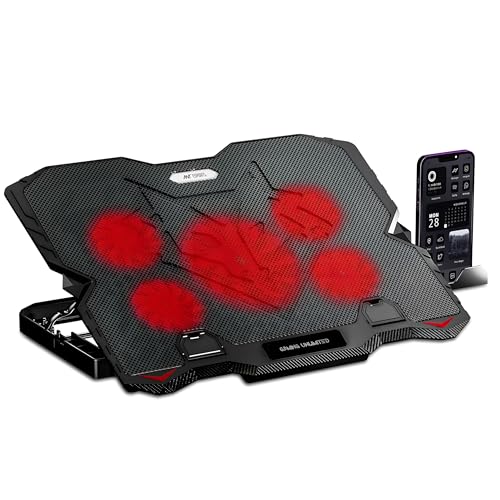 Ant Esports NC190 Laptop Cooling Pad Laptop Cooler with Mobile Holder 1 * 1 125mm and 4 * 1 60mm Quite Red Fans LED Display Laptop Holder 5 Height Adjustable Angle 2USB Ports for Laptop up to 15.6” - Image 1