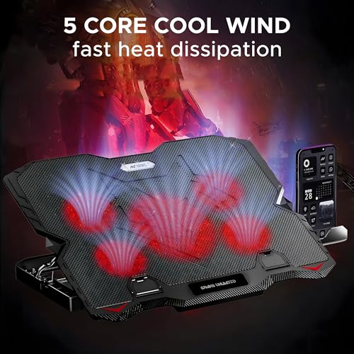 Ant Esports NC190 Laptop Cooling Pad Laptop Cooler with Mobile Holder 1 * 1 125mm and 4 * 1 60mm Quite Red Fans LED Display Laptop Holder 5 Height Adjustable Angle 2USB Ports for Laptop up to 15.6” - Image 2