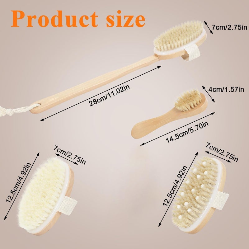 4PCS Dry Brushing Body Brush Set with Long Handle and Face Brush for Exfoliation - Image 3