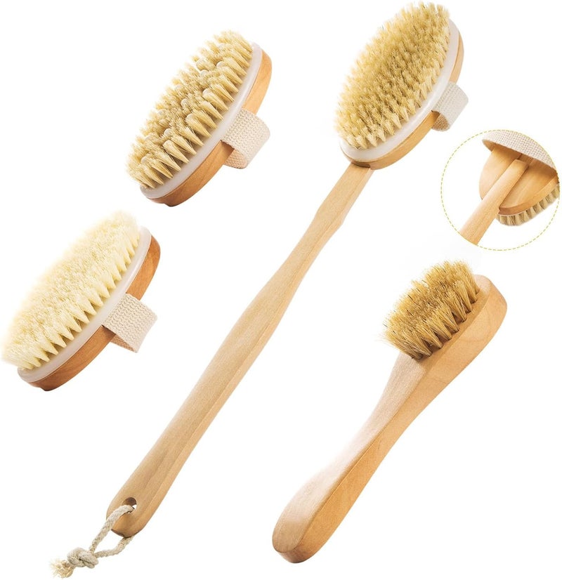 4PCS Dry Brushing Body Brush Set with Long Handle and Face Brush for Exfoliation - Image 1
