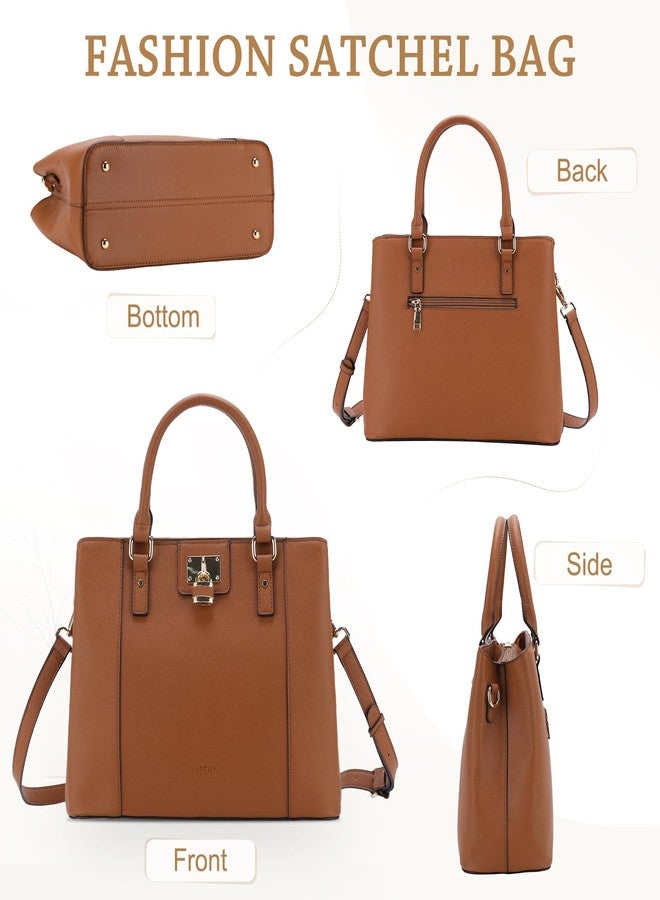 فاشي حقيبة ساتشيل من فاشي للنساء، حقيبة يد متوسطة الحجم من جلد سافيانو النباتي العصري، بمقبض علوي، حقيبة كتف، حقيبة كروسبودي، لون بني - Image 3