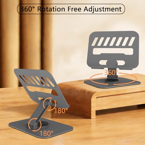 TAPMEI 360° Rotation Tablet Stand, Ultra Stability Base Fully Folded Easy to Store and Carry Adjustable iPad Stand Compatible with 4-13" Tablet E-Reader iPad Pro/Air/Mini and More (Grey) - Image 2