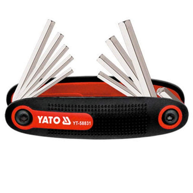 Yato YT58831 Folding Hex Key 9Pcs SetProfessional Hex Key SetHex Key Wrench SetTool SetIndustrial ToolsPower ToolsTorx WrenchesS2 SteelPlastic HandleTamper ProofLong HexMechanicalCar Multicolour - Image 1