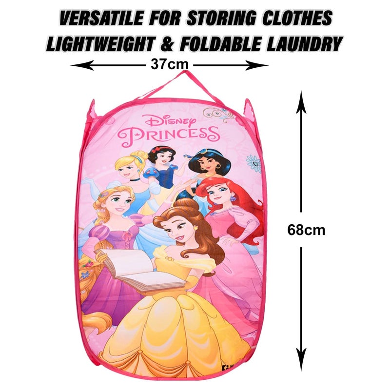Kuber Industries Disney Princess Laundry Basket For Clothes|Foldable Pop-Up Laundry Bag|Netted Lightweight Toys Organizer|Reinforced Handles "30"LTR|Pack of 2 (Baby Pink) - Image 4
