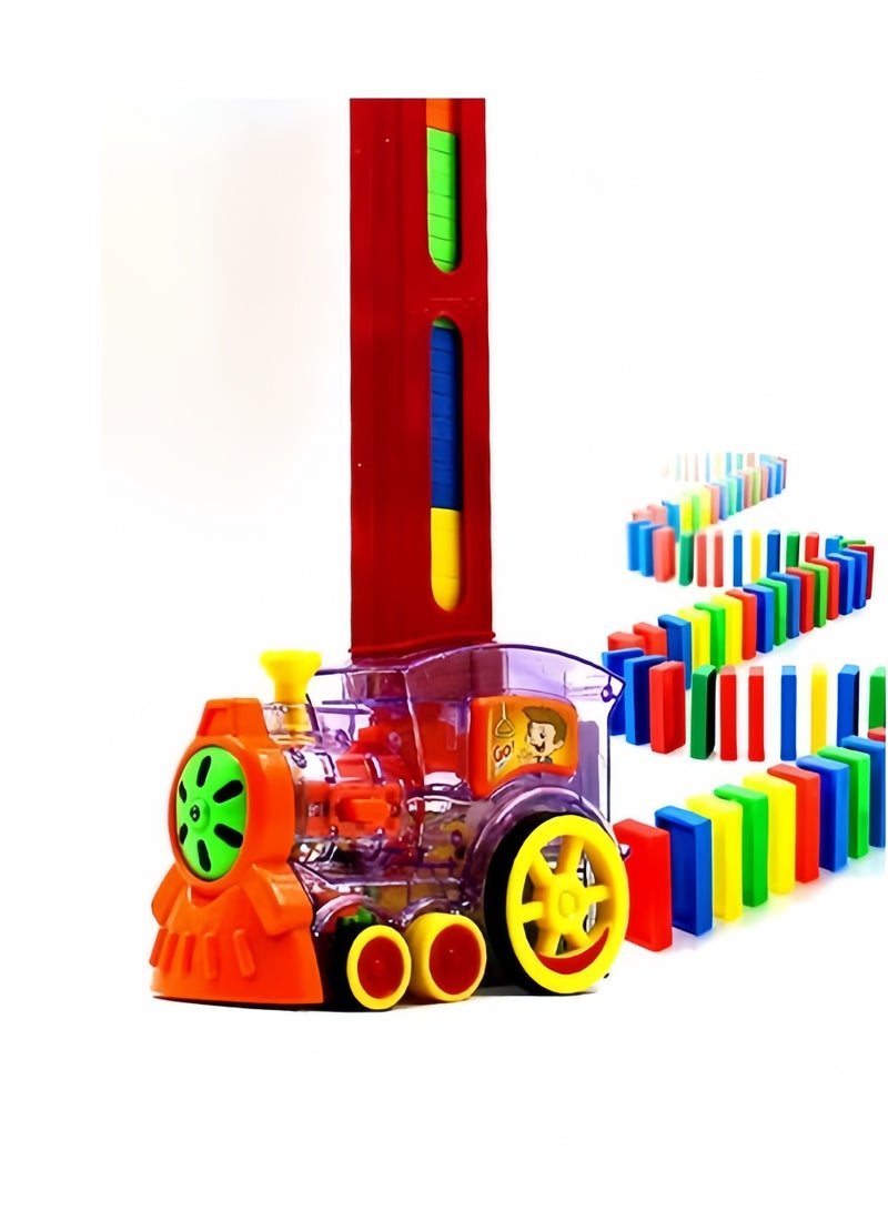 Electric Domino train (80pcs Domino) Building Domino cubes Educational game with Interactive Music and LED light,Domino Train Toy Set, Educational DIY Toy Gift  - Image 1
