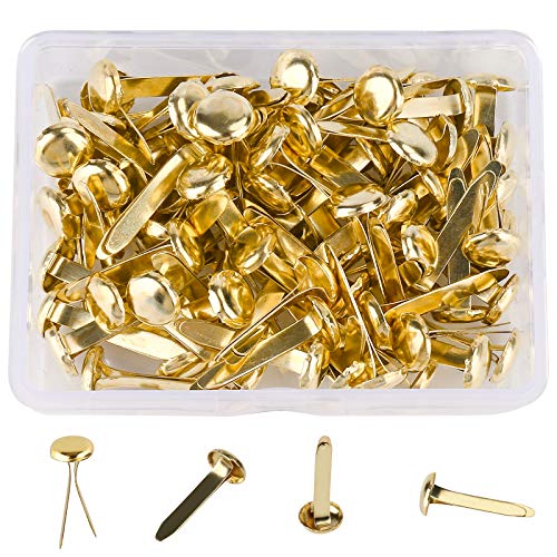 AJulyBee 100 PCS Mini Brads, Brass Fasteners 20 x 8mm, Small Metal Brad for Paper Crafts & Scrapbooking DIY, Handmade Cards - Image 1