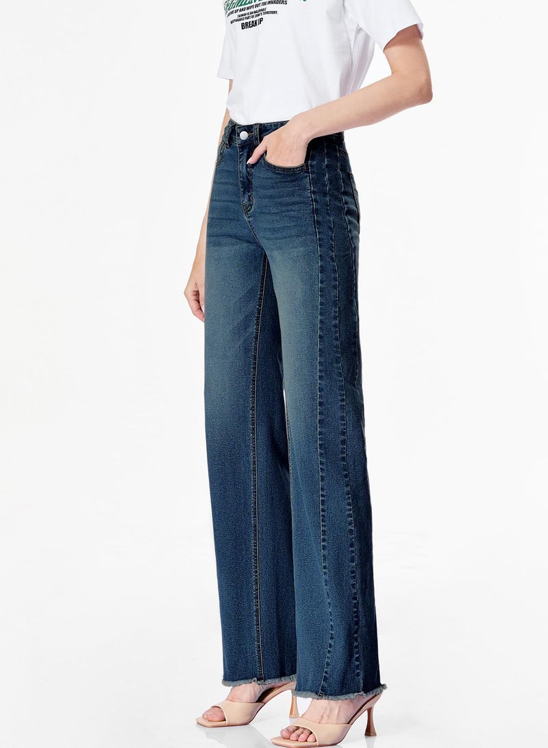 Sidefeel Women's High Waisted Baggy Jeans Stretchy Raw Hem Straight Leg Denim Pants Size 18 Vintage Blue - Image 5