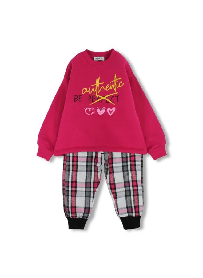 Ourkids Girls Cotton Pajama Set – Fuchsia with “Be Authentic” Print - Image 1