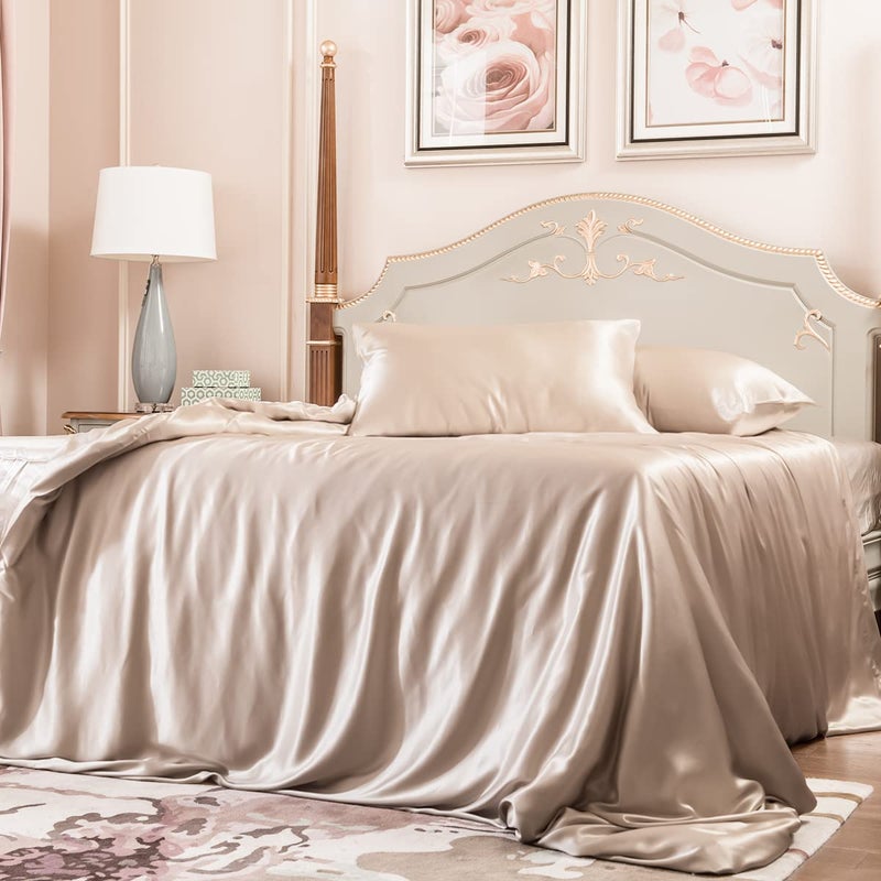 PROMEED 100 Mulberry Silk Duvet Cover Set 3PCS King Size Real 23 Momme Grade 6A Silk Bedding Set with Duvet Cover and Pillowcases Champagne King