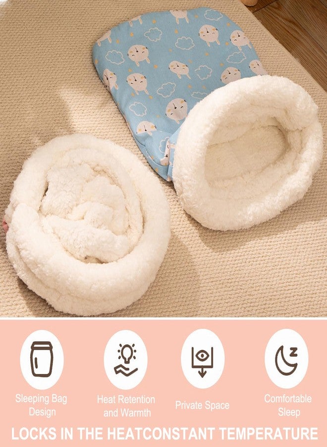 Petschee 2pcs Winter Cat Sleeping Bag, Portable Warm Feline Bed,Warming, Soft Plush Cat Cave Bed Self-Sack for Indoor Cats Small Dogs 1-10kg（Pink&Blue,19.7x17.7in） - Image 2