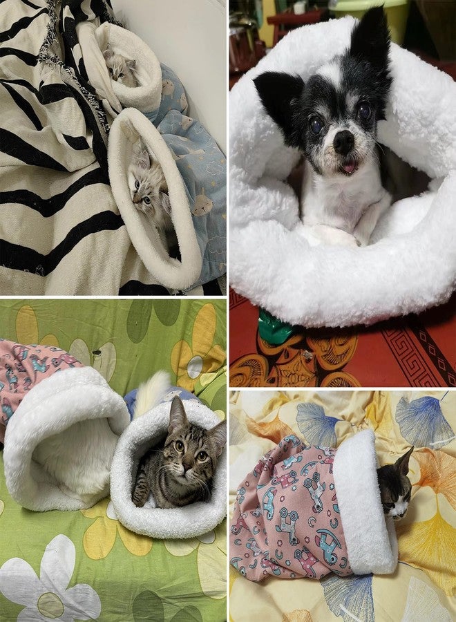 Petschee 2pcs Winter Cat Sleeping Bag, Portable Warm Feline Bed,Warming, Soft Plush Cat Cave Bed Self-Sack for Indoor Cats Small Dogs 1-10kg（Pink&Blue,19.7x17.7in） - Image 5