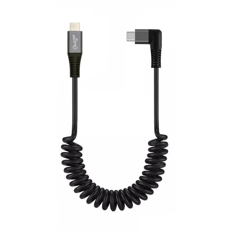 Azonee USB C Cable Right Angle, Stretch Coiled USB-C USB4 Cable 20Gbps 100W 8K Type-C Right Angled Male to Male Cable Power & Data for Laptop Keyboard Tablet - Image 1