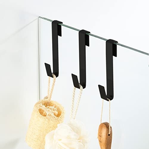MOKIUER Extended Shower Hooks, Towel Hooks for Frameless Glass Shower Door, 3 Pack Matte Black Stainless Steel - Image 1