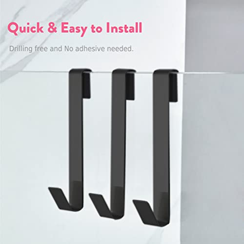 MOKIUER Extended Shower Hooks, Towel Hooks for Frameless Glass Shower Door, 3 Pack Matte Black Stainless Steel - Image 5