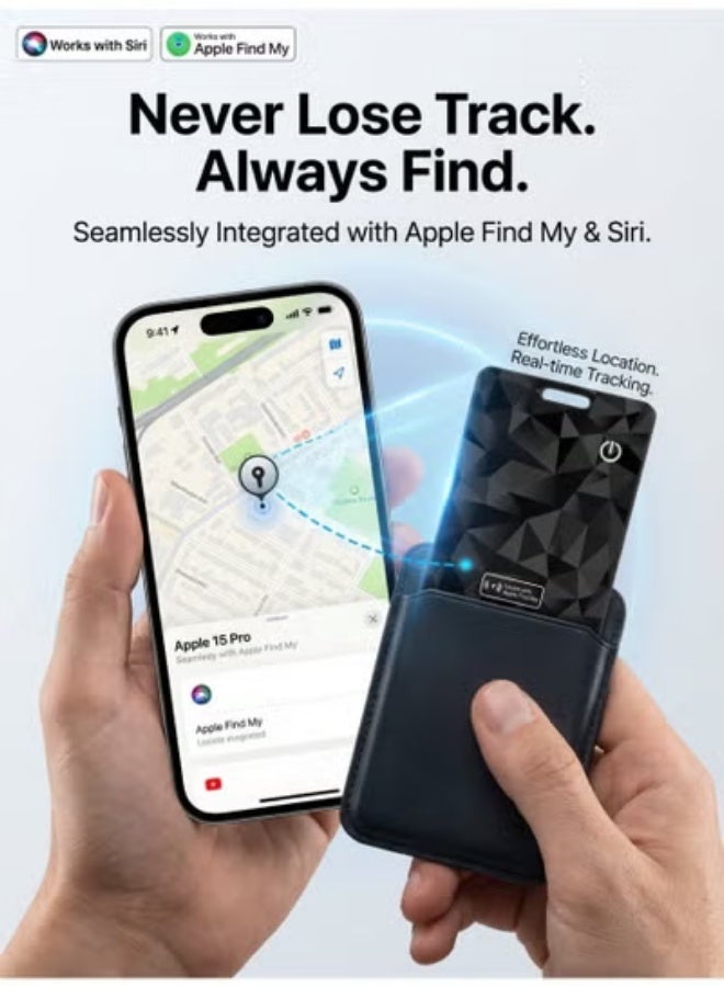 Ultra-Thin Smart Tag Wallet Tracker Card 0.07in IP68 Waterproof Bluetooth Tracker for Wallets, Passport, Work with Apple Find My, Wireless Charging, Card Locator iOS Only