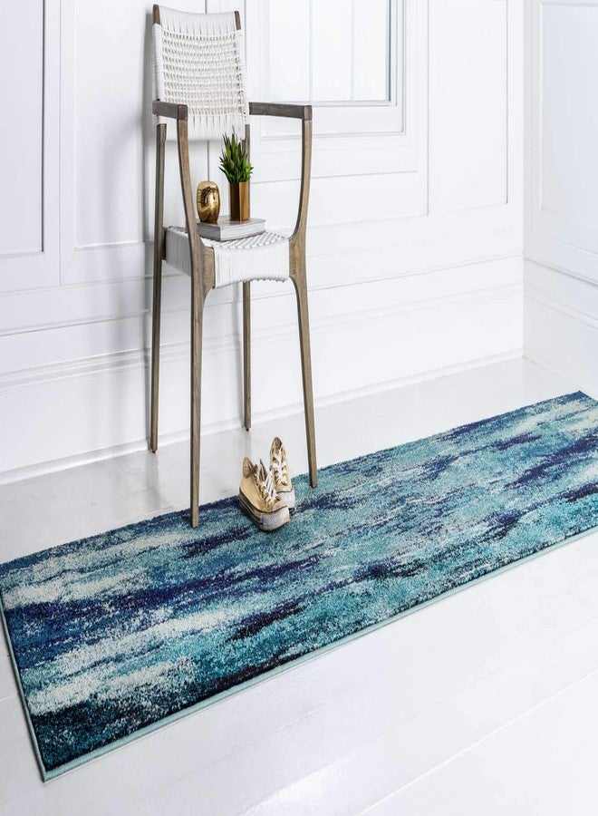 Unique Loom Jardin Collection Colorful, Vibrant, Abstract Watercolor Area Rug, 2' 7" x 10' Runner, Blue/Gray - Image 2