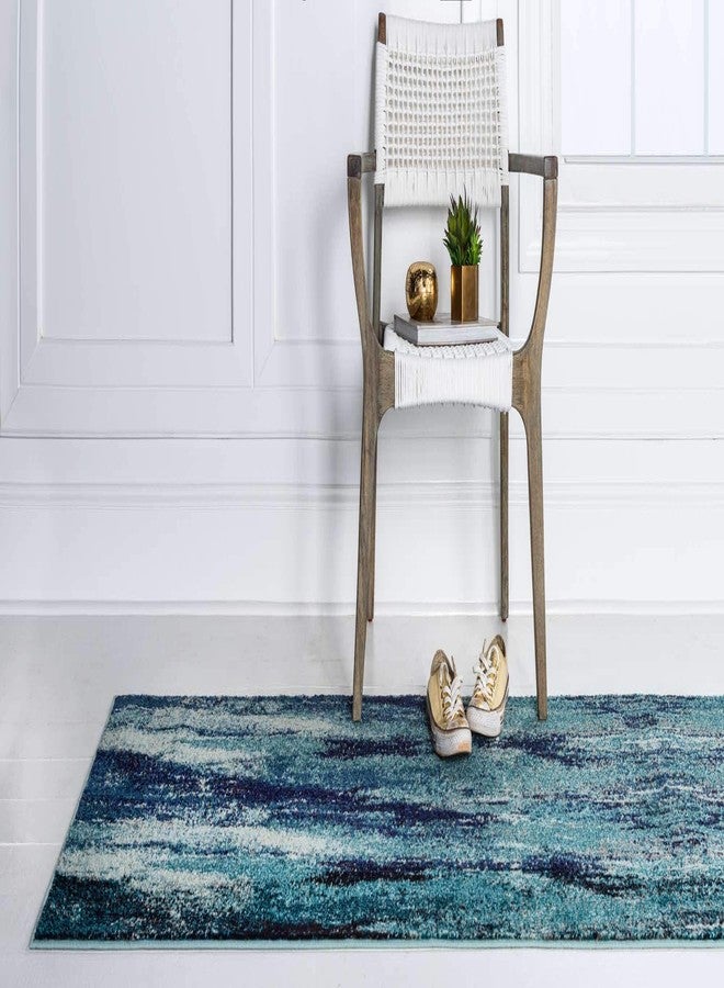 Unique Loom Jardin Collection Colorful, Vibrant, Abstract Watercolor Area Rug, 2' 7" x 10' Runner, Blue/Gray - Image 3