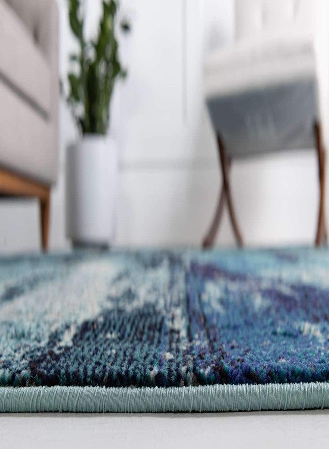 Unique Loom Jardin Collection Colorful, Vibrant, Abstract Watercolor Area Rug, 2' 7" x 10' Runner, Blue/Gray - Image 4