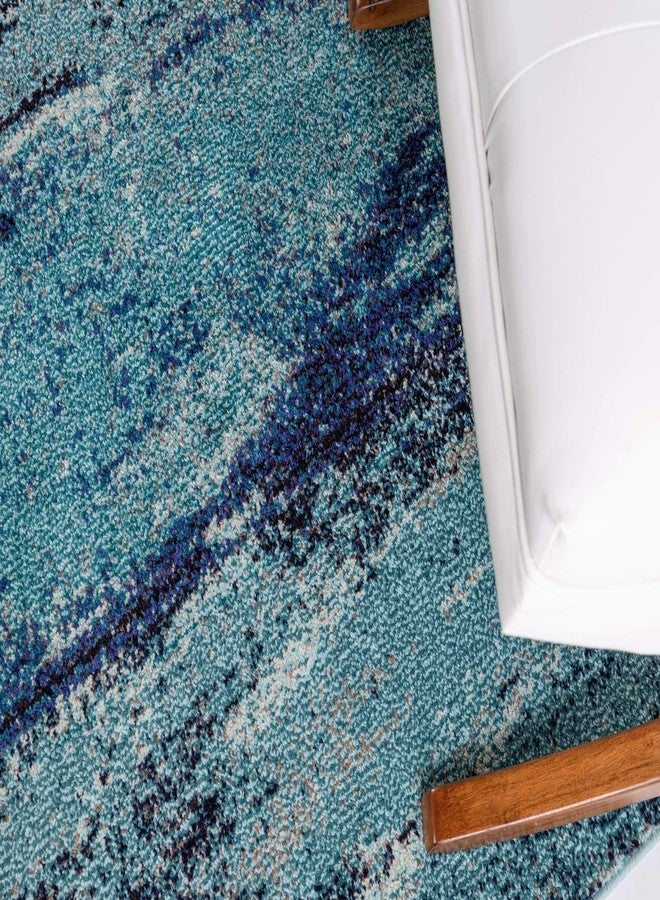 Unique Loom Jardin Collection Colorful, Vibrant, Abstract Watercolor Area Rug, 2' 7" x 10' Runner, Blue/Gray - Image 5