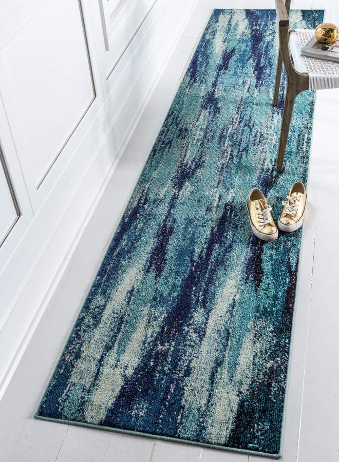 Unique Loom Jardin Collection Colorful, Vibrant, Abstract Watercolor Area Rug, 2' 7" x 10' Runner, Blue/Gray - Image 1
