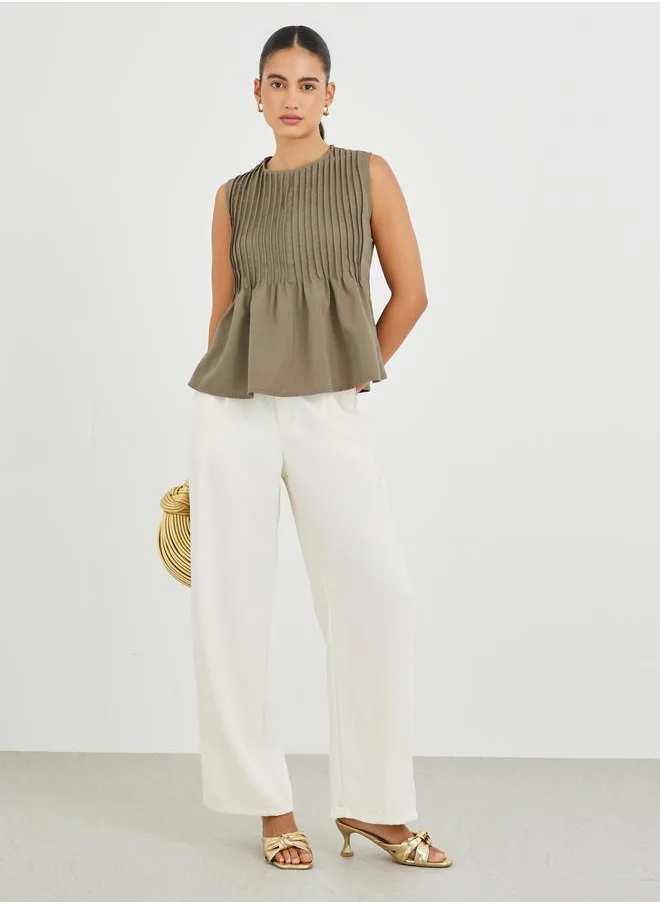 ستايلي Styli Pleated Peplum Ruffled Hem Top