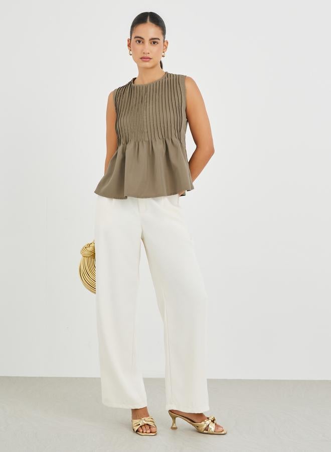 Styli Pleated Peplum Ruffled Hem Top - Image 2