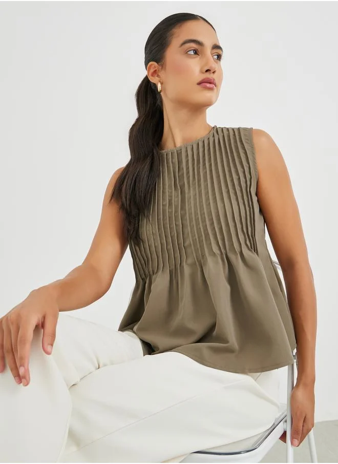 ستايلي Styli Pleated Peplum Ruffled Hem Top