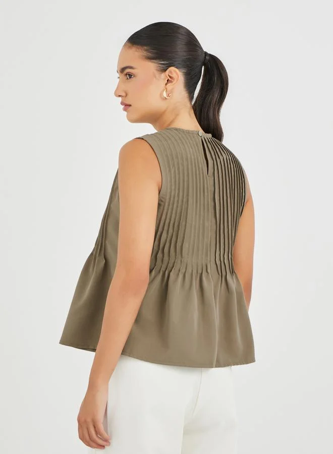 Styli Styli Pleated Peplum Ruffled Hem Top