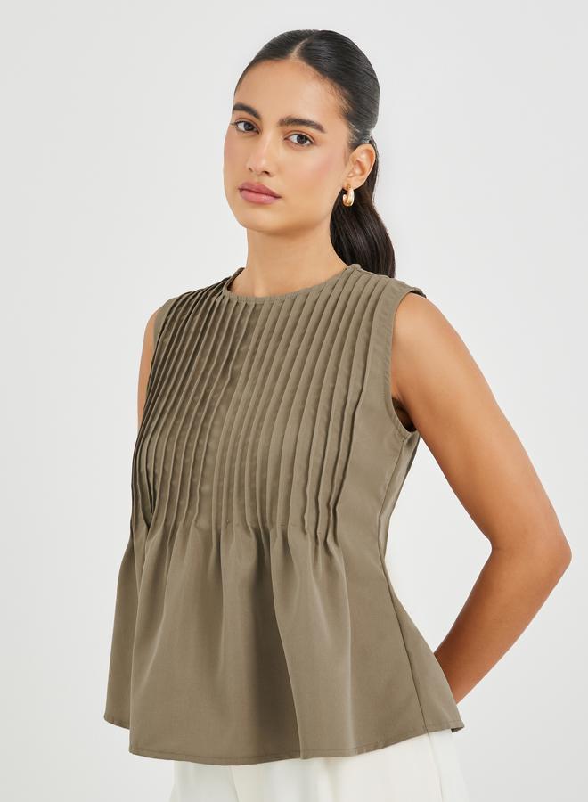 Styli Pleated Peplum Ruffled Hem Top - Image 3