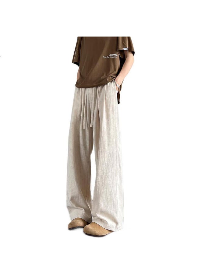Swamp Area Linen Mountain Pants Men'S Summer Thin Loose Breathable Drape Wide Leg Cotton Linen Casual Pants Ks2583 Apricot Xl - Image 3