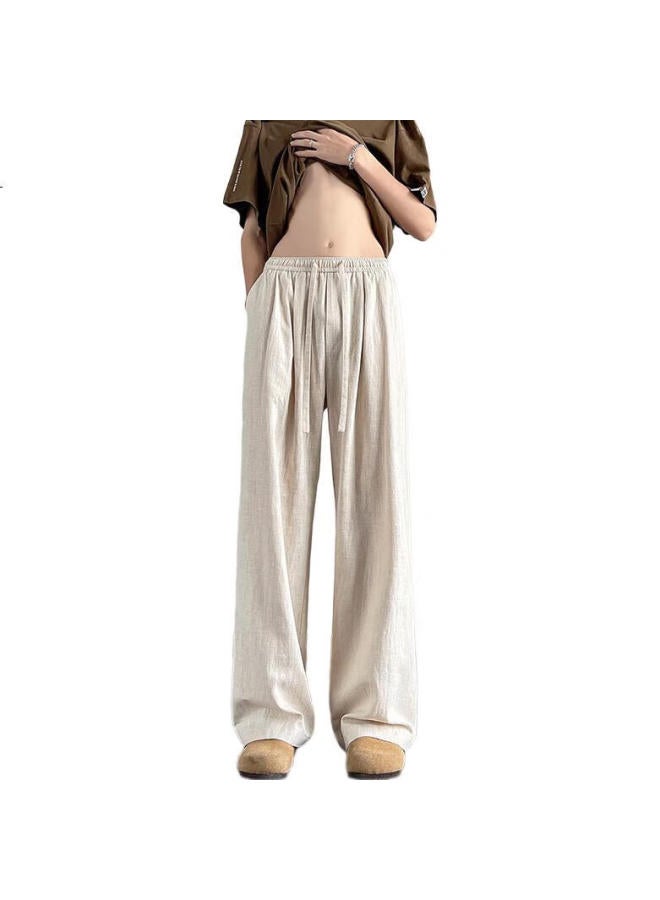 Swamp Area Linen Mountain Pants Men'S Summer Thin Loose Breathable Drape Wide Leg Cotton Linen Casual Pants Ks2583 Apricot Xl - Image 1