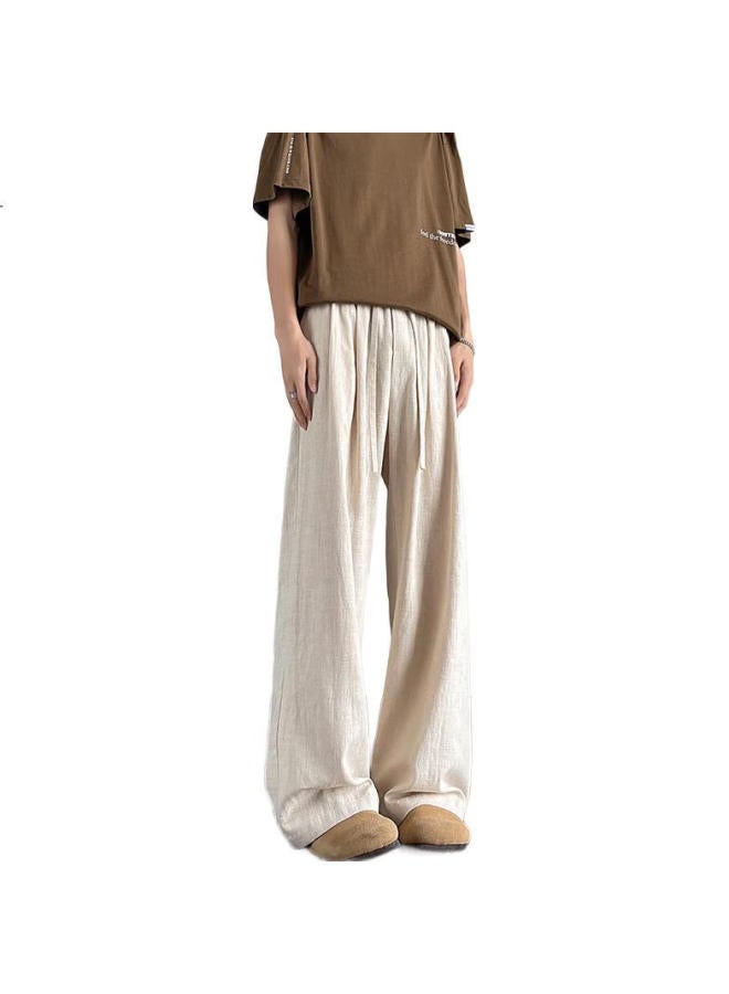 Swamp Area Linen Mountain Pants Men'S Summer Thin Loose Breathable Drape Wide Leg Cotton Linen Casual Pants Ks2583 Apricot Xl - Image 2
