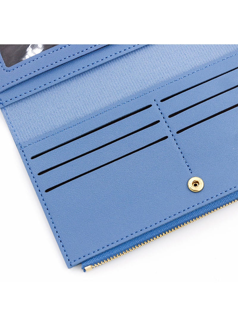 FOREVER MEMORY - Women's Long Wallet 12 Card Position Zipper Clutch Bag Card Holder 19*10*1.5 cm Blue - Image 1