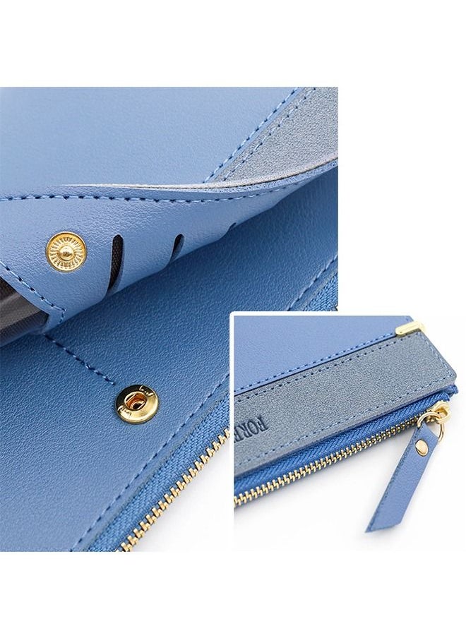 FOREVER MEMORY - Women's Long Wallet 12 Card Position Zipper Clutch Bag Card Holder 19*10*1.5 cm Blue - Image 1
