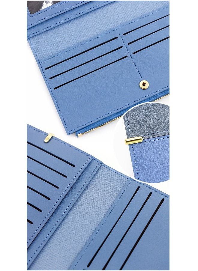 FOREVER MEMORY - Women's Long Wallet 12 Card Position Zipper Clutch Bag Card Holder 19*10*1.5 cm Blue - Image 1