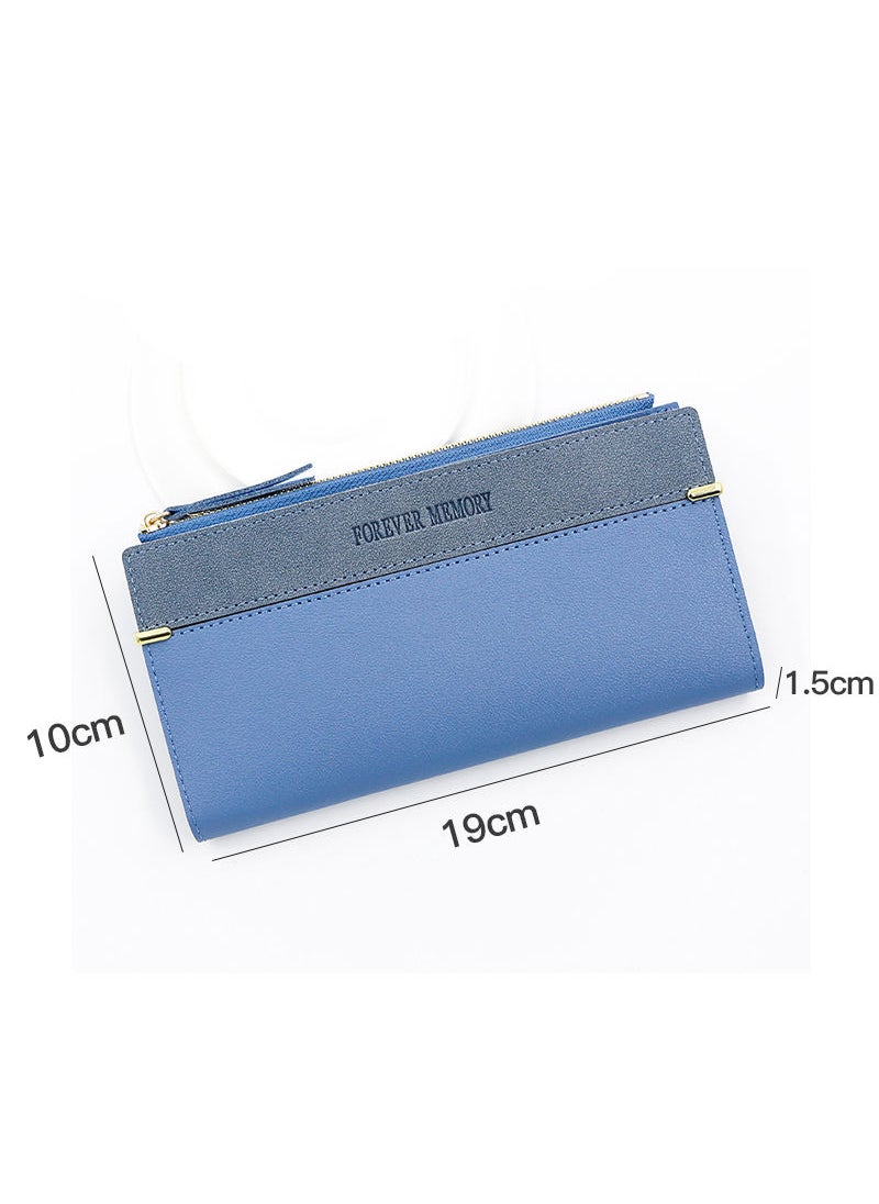 FOREVER MEMORY - Women's Long Wallet 12 Card Position Zipper Clutch Bag Card Holder 19*10*1.5 cm Blue - Image 1