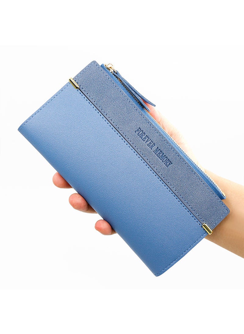 FOREVER MEMORY - Women's Long Wallet 12 Card Position Zipper Clutch Bag Card Holder 19*10*1.5 cm Blue - Image 1