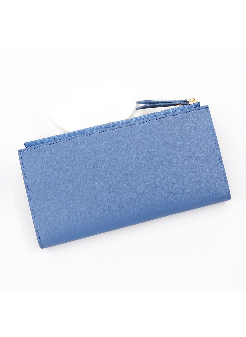 FOREVER MEMORY - Women's Long Wallet 12 Card Position Zipper Clutch Bag Card Holder 19*10*1.5 cm Blue - Image 1