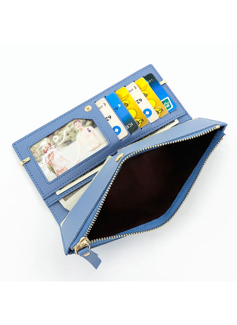 FOREVER MEMORY - Women's Long Wallet 12 Card Position Zipper Clutch Bag Card Holder 19*10*1.5 cm Blue - Image 1