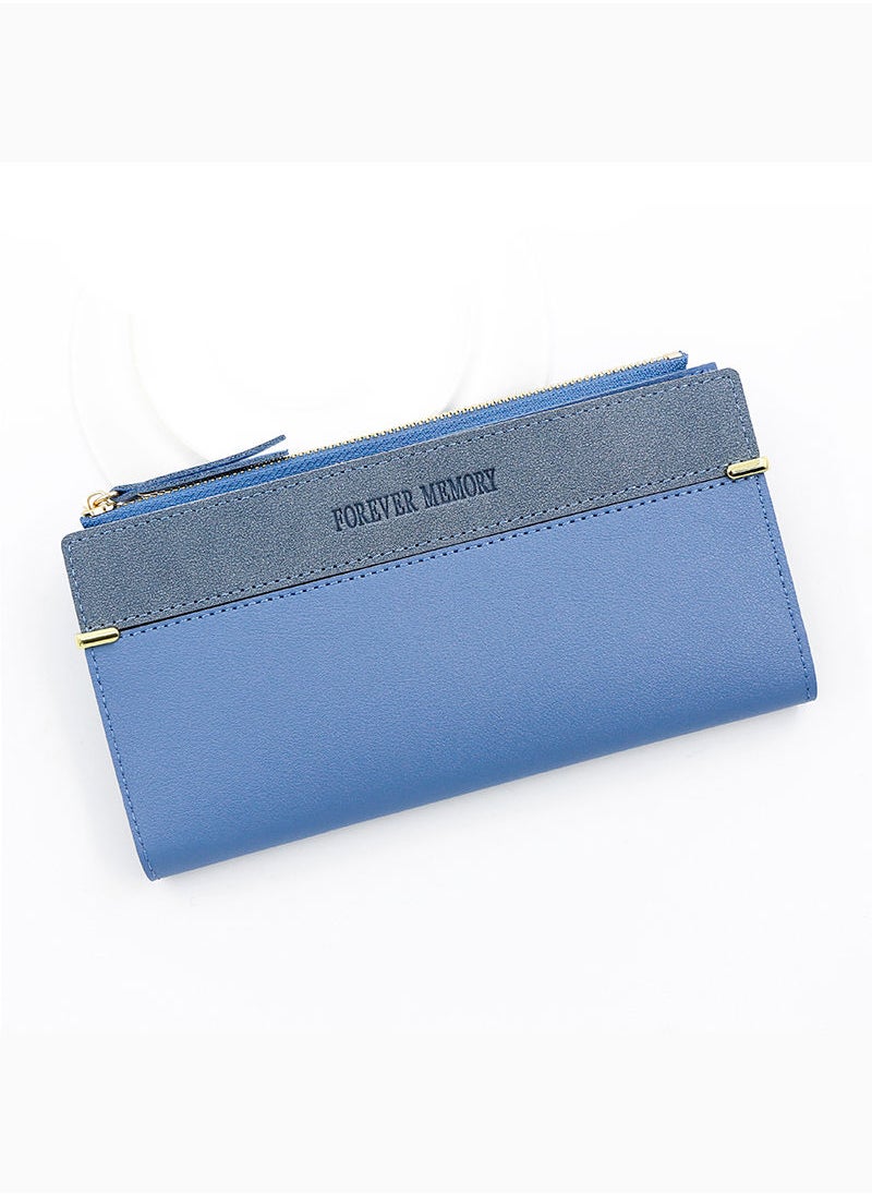 FOREVER MEMORY - Women's Long Wallet 12 Card Position Zipper Clutch Bag Card Holder 19*10*1.5 cm Blue - Image 1