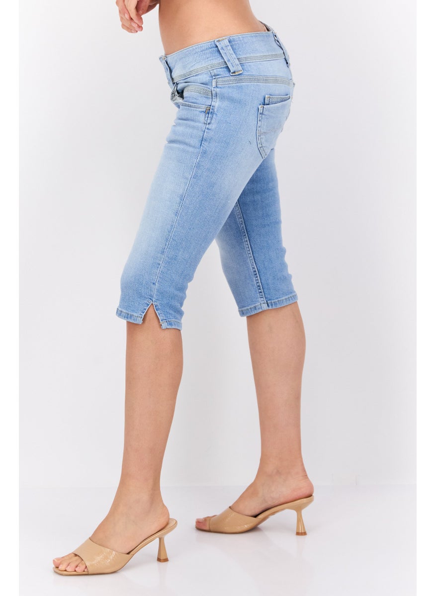 Pepe Jeans Women Regular Fit Washed Denim Shorts, Light Blue  - Image 2