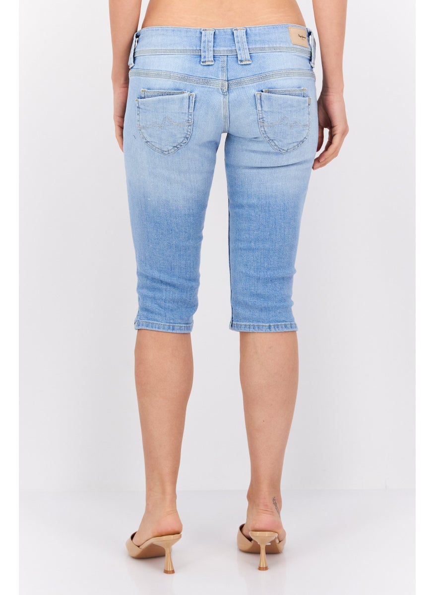 Pepe Jeans Women Regular Fit Washed Denim Shorts, Light Blue  - Image 3