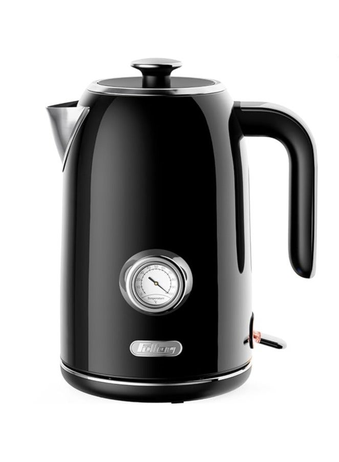 Feller Germany, Retro Style 1.7L Kettle with Thermometer, 2200 W, Stainless Steel Body, STRIX Controller, Dry Boil & Automatic Switch-Off, EK200, (Black) - Image 1