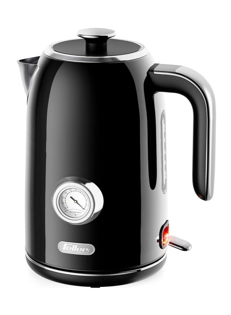 Feller Germany, Retro Style 1.7L Kettle with Thermometer, 2200 W, Stainless Steel Body, STRIX Controller, Dry Boil & Automatic Switch-Off, EK200, (Black) - Image 2